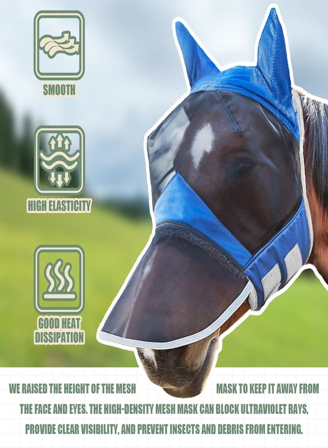 LUOKER Horse Fly Mask,Horse Fly Mask with Nose,Masks for Horses with Ears,Ear Bonnet for Horses,Donkey Mask Fabric with Purple Line Protection Soft Mesh for Horse Summer (Blue, S) - Image 3